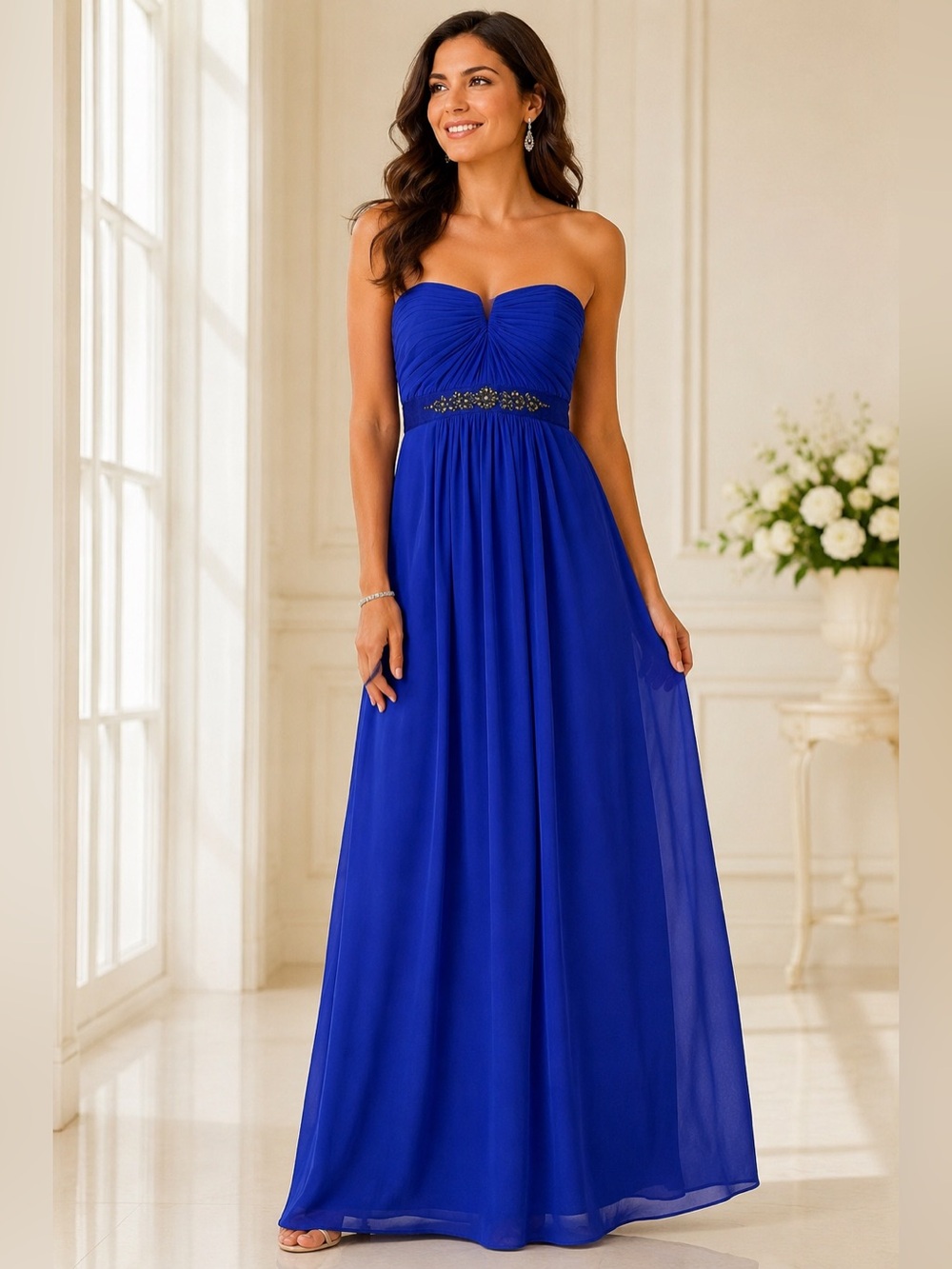 Adrianna Papell Strapless Cobalt Blue Chiffon Gown size 10